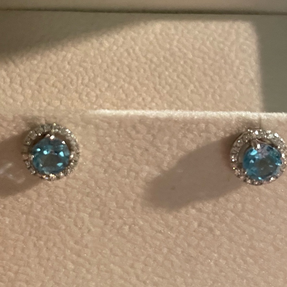 NEW UNOPENED JASON & CO Blue Topaz/ Diamond Studs